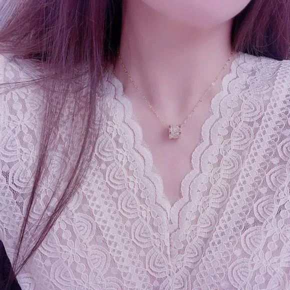 NEW 14K Gold Plated Baguette Diamond Geometric Pendant Necklace - Picture 2 of 8